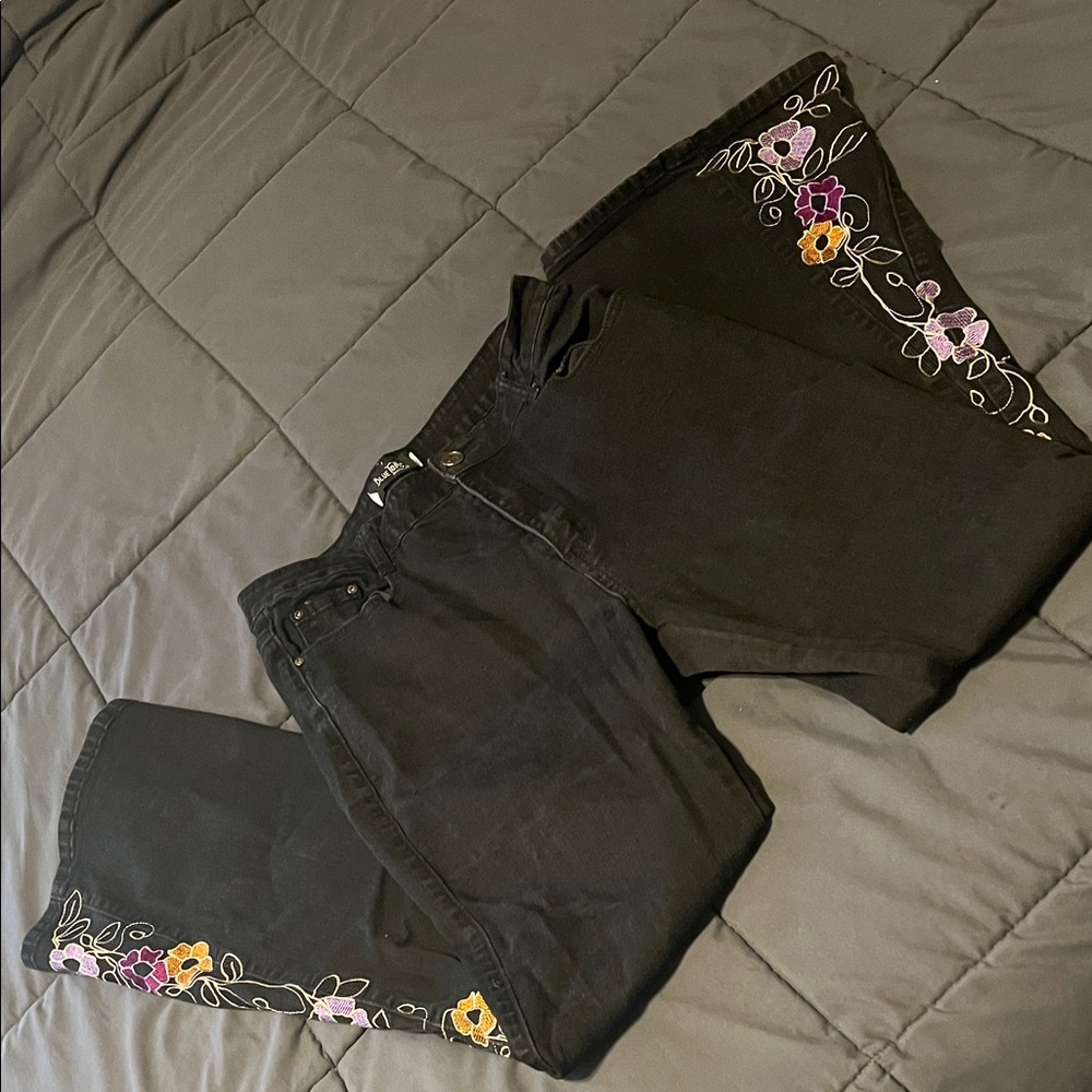 Embroidered Black Flare Jeans